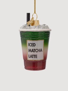 Mondgeblazen kerstornament Strawberry Iced Matcha