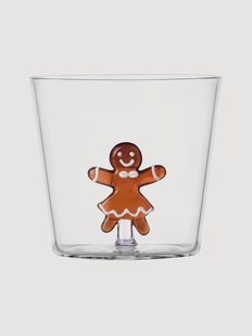 Handgemaakte tumbler Nutcracker met figuur Mrs Gingerbread van borosilicaatglas
