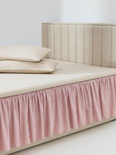 Gestreepte katoenen bedskirting Twyla met franjes