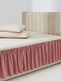 Geruite katoenen bedskirting Twyla met franjes