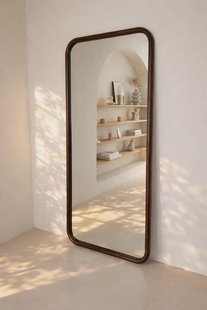 Rechthoekige spiegel met afgeronde hoek - hout 190x90 cm - walnut