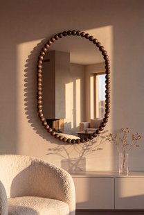 Ovale spiegel - beads hout 90x60 cm - walnut