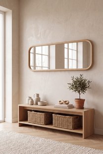 Rechthoekige spiegel met afgeronde hoek - hout 180x60 cm - naturel