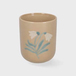 Beker, steengoed, zandkleurig,  klokjesbloem, 280 ml