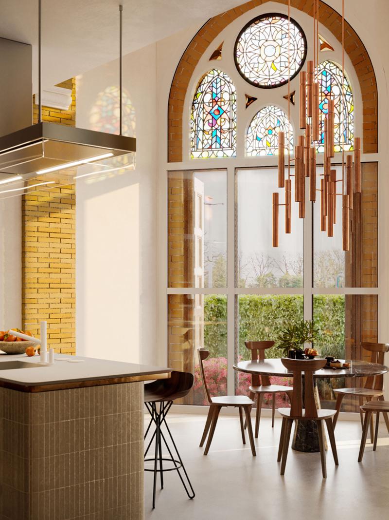 De grote originele ramen zijn voorzien van voorzetramen voor extra isolatie. Hierdoor ervaar je optimaal wooncomfort met behoud van kerkelijke charme.