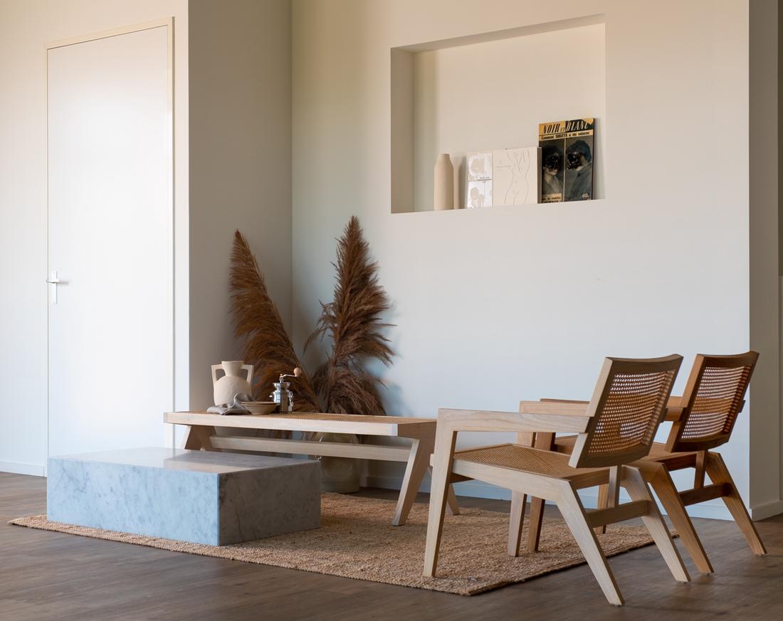 Kies voor grijs-wit marmer in een Scandinavisch of landelijk interieur met veel hout. Het marmeren blok geeft dan het gewenste contrast.