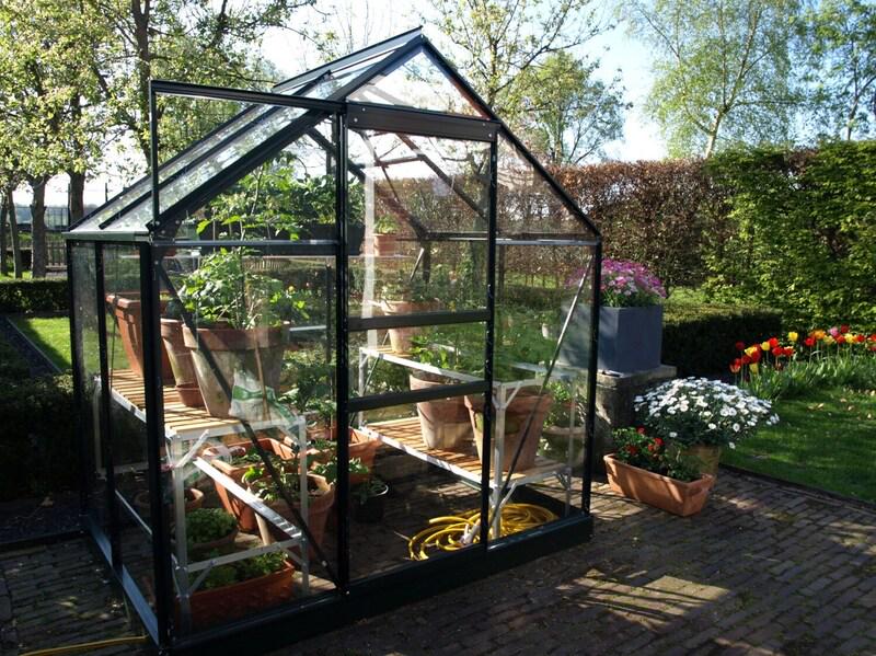 Deze kas heeft een dakraam, waardoor er een goede beluchting is. 