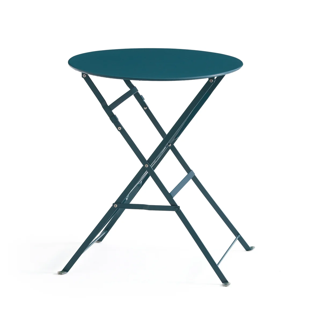 Het metalen tafeltje is ideaal voor kleine ruimtes, binnen of buiten.