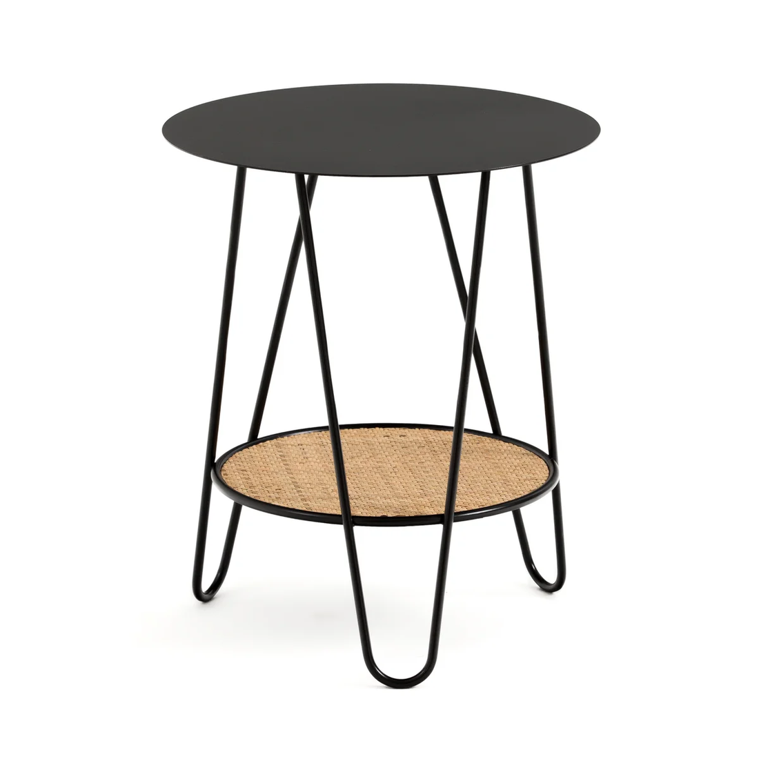 De bijzettafel Rosali van La Redoute Interieurs heeft een vintage uitstraling dankzij de rietstengels en metalen combinatie.