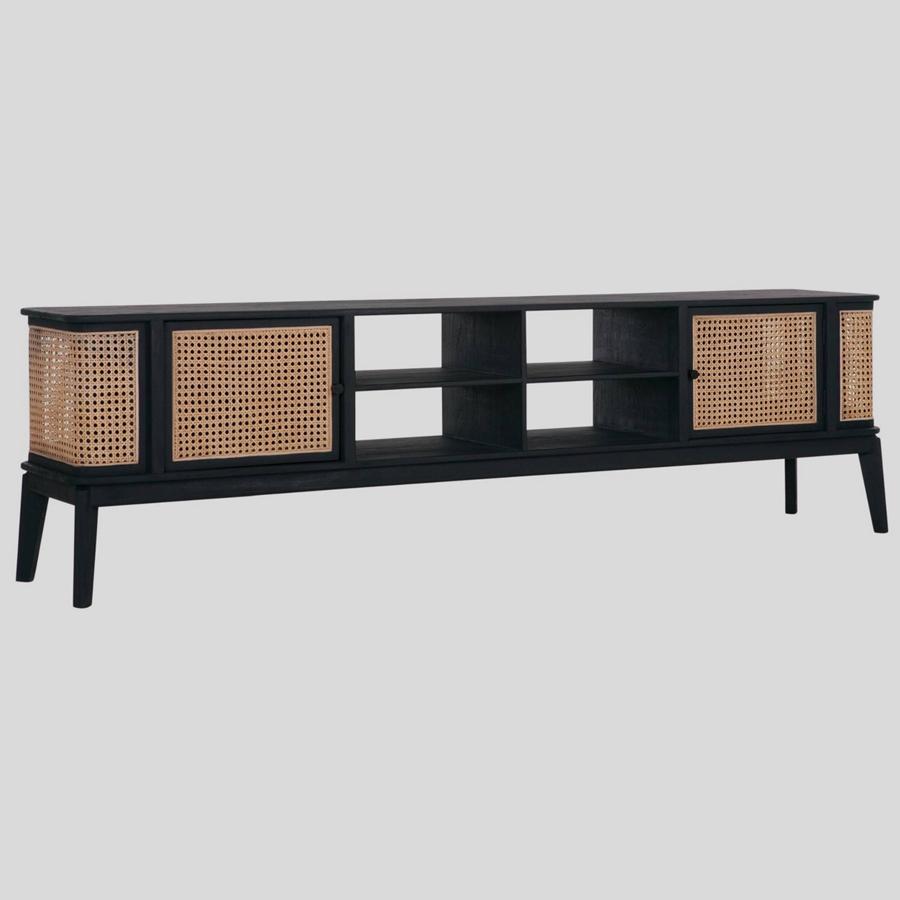 Bekijk de kast Dit Raffles Webbing Tv-Meubel is breed genoeg voor elke breedbeeldtelevisie.