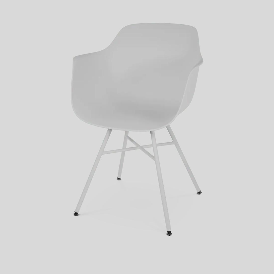 Bekijk deze stoel De slanke pootjes met kruis in het midden geven deze kuipstoel in het wit iets speciaals.