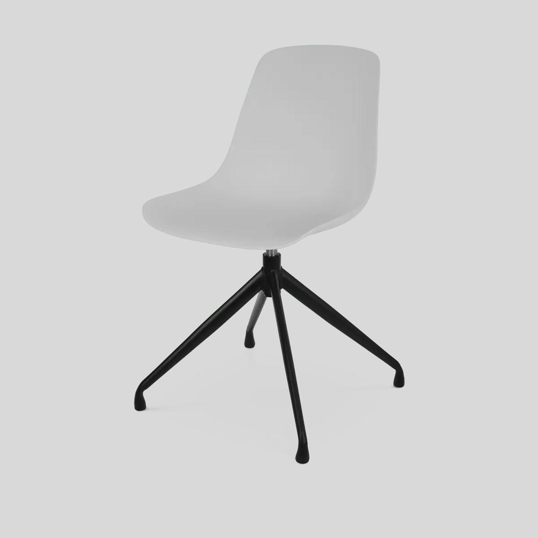 Bekijk deze stoel Stevige witte draaistoel met zwart onderstel. Het metalen draaibare onderstel is stevig en houdt tot wel 100 kilo.