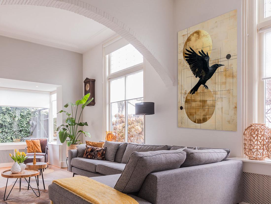 woonhome-xclusso-plexiglas-schilderij-Black-Bird-Golden-Sun5