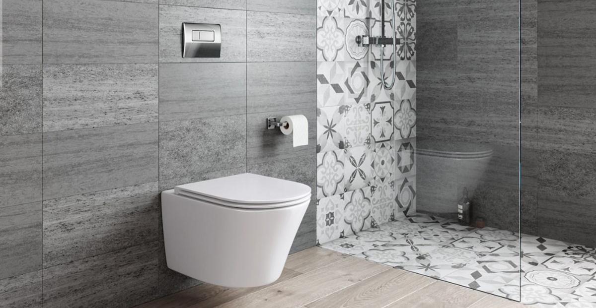 Een moderne badkamer met een design hangend toilet